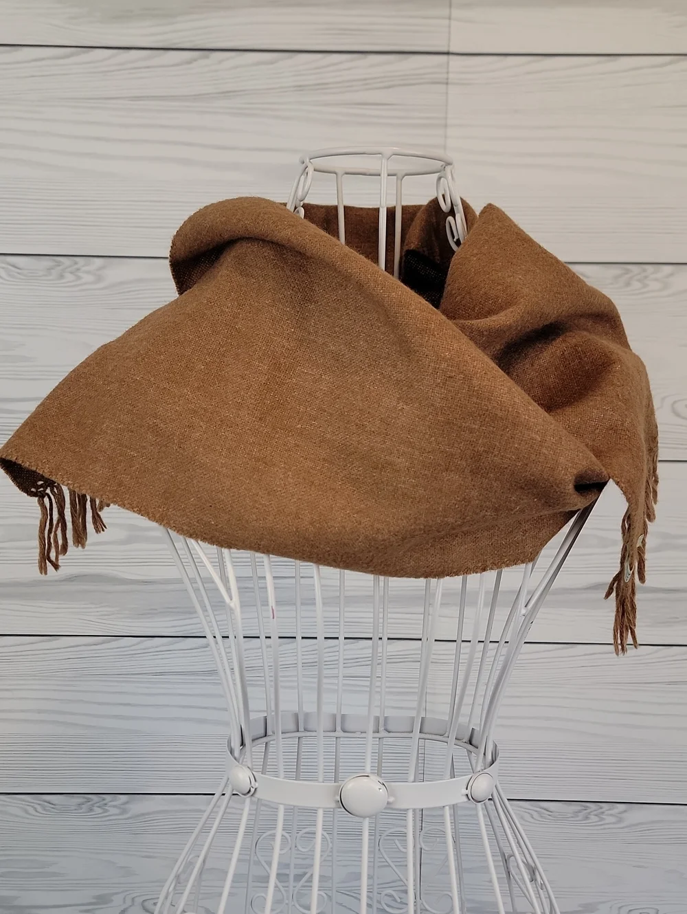 Latimports Hand Loomed Wool Scarf Made In Chili Vintage 60s -Brown Tan 100% Wool